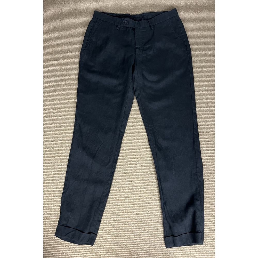 Massimo Dutti Black Linen Pants Cuff Hem Women's Size 32
